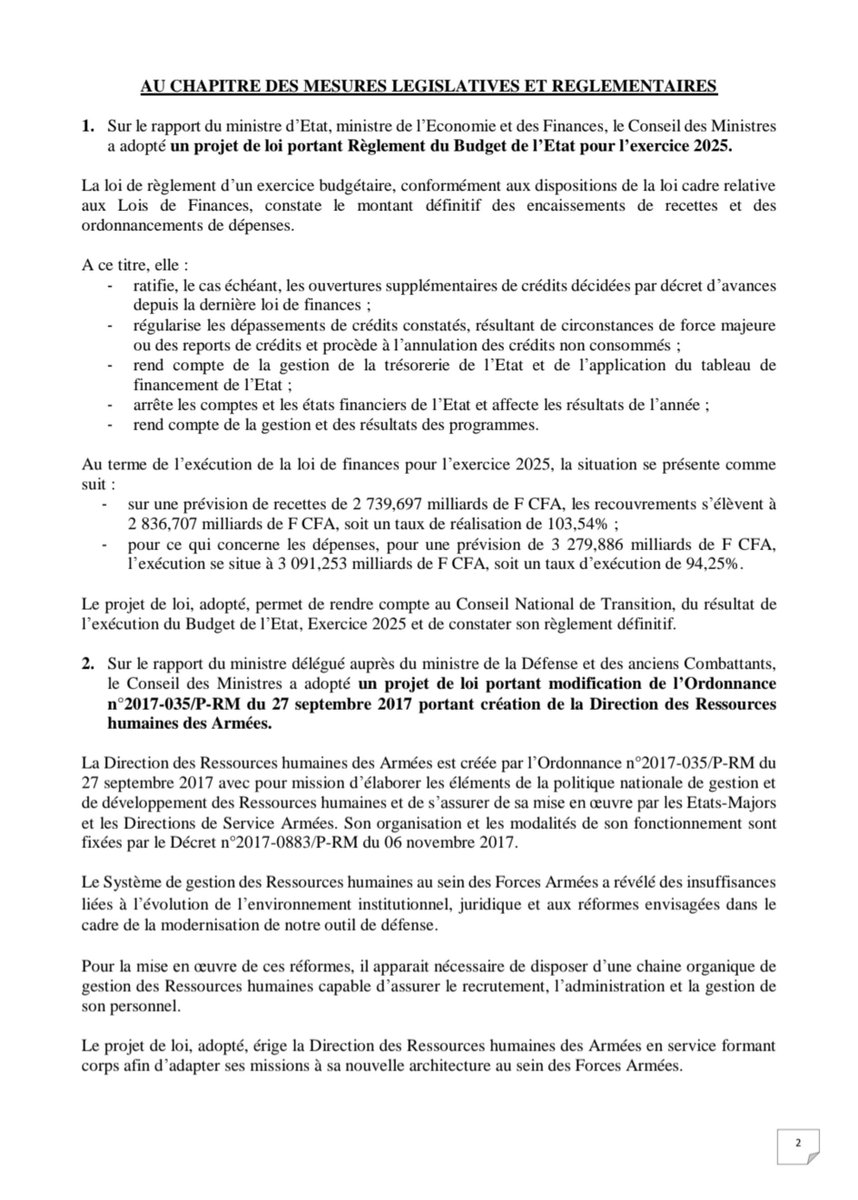 AidonsM's tweet photo. CM 🇲🇱 23/10/2026
👉🏿 @MEF_Mali annonce budget 2025 execute à 103% pour les recettes &amp; 94% pour les depenses 

👉🏿 @GoitaAssimi reforme DRH @DirpaFa. Quelqu'un a compris ce qui a change? https://t.co/mtWauGcUrG