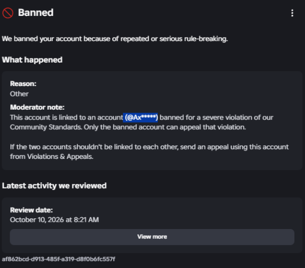 AzazelMistake's tweet photo. Hey @Roblox, my account Azazel2z (ID: 2395865645) was terminated for being linked to multiple accounts that violated Roblox’s Terms of Use. I've spent many years and thousands of USD$ on my account, The problem is that i don't own those accounts that i was terminated for being linked to and i've never seen the usernames before, yet I’m being told I can only appeal those accounts that had violated the rules. even though they aren’t mine.

I’ve tried appealing multiple times, but I keep receiving copy-and-paste responses that don’t address the actual situation. It feels like nobody is genuinely looking into the evidence or what I’m trying to explain. (i also did a video on this if you'd like to check it out in my post)
I’m asking if someone from Roblox could please manually review my case and reconsider my termination.

I was punished for the actions of accounts I don’t recognize, despite not being the person responsible for their activity. :/

I genuinely hope someone on the team sees this and gives my case a fair review. I just want a chance to have my account, and the situation properly investigated. ty