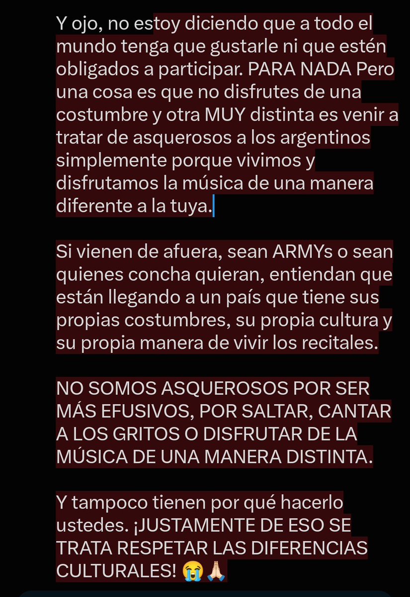 4bruu_'s tweet photo. La cultura de ODIAR a Argentina se está volviendo tan notoria últimamente que genuinamente me parece una locura. 😭

NO HAY CHANCE de que algo tan cultural y característico de nuestros recitales como lo es un POGO termine siendo motivo para bardear a todo un país. https://t.co/EMmTKQDIOc