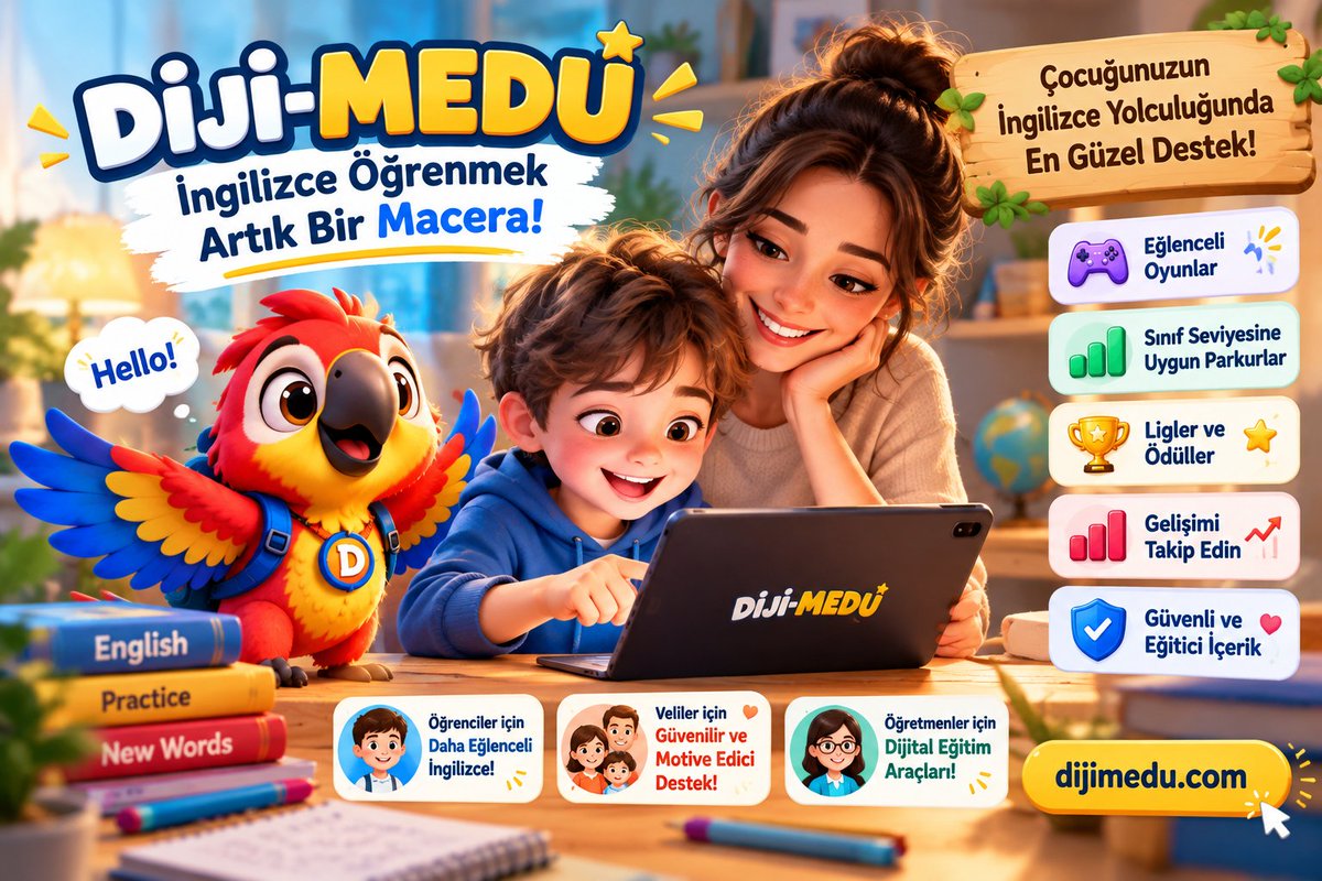 dijimedu's tweet photo. 👨‍👩‍👧 Çocuğunuz İngilizce çalışırken sıkılıyor mu?

🦜 Diji-Medu ile İngilizce öğrenmek artık çok daha eğlenceli!

🎮 Kelime oyunları
📚 Sınıfa uygun öğrenme parkurları
🏆 Ligler, başarılar ve ödüller
Çocuğunuz öğrenirken eğlensin! 💙
🌐 https://t.co/ZNb7WhDimr

#DijiMedu #İngilizce https://t.co/QhVsE2JuAb