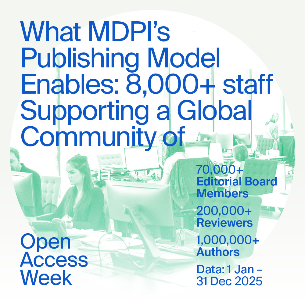 MDPIOpenAccess's tweet photo. As the leading fully Open Access publisher, MDPI’s staff engage with a global community of Editorial Board members, reviewers, and authors.  

This collaborative relationship enables MDPI to achieve its mission of advancing open science.

Learn more: https://t.co/UHVWYG8dE5 https://t.co/KWQt9ze7Gb