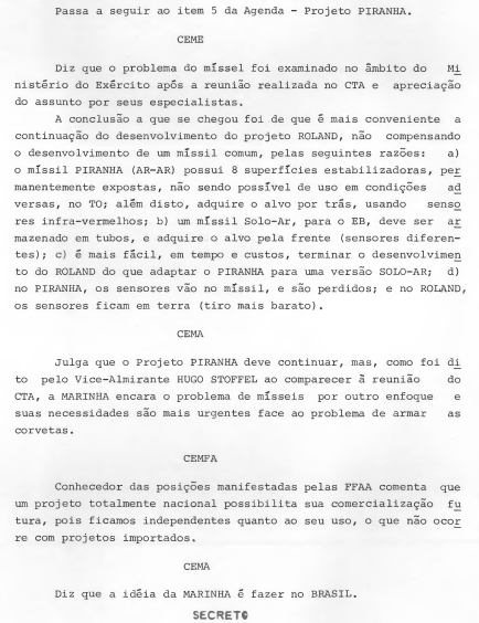 PengosBR's tweet photo. 🇧🇷 Ata de reunião das Forças Armadas tratando dos motivos para não prosseguir com o investimento em uma versão terra-ar do míssil Piranha. https://t.co/lLWsZIK7kF
