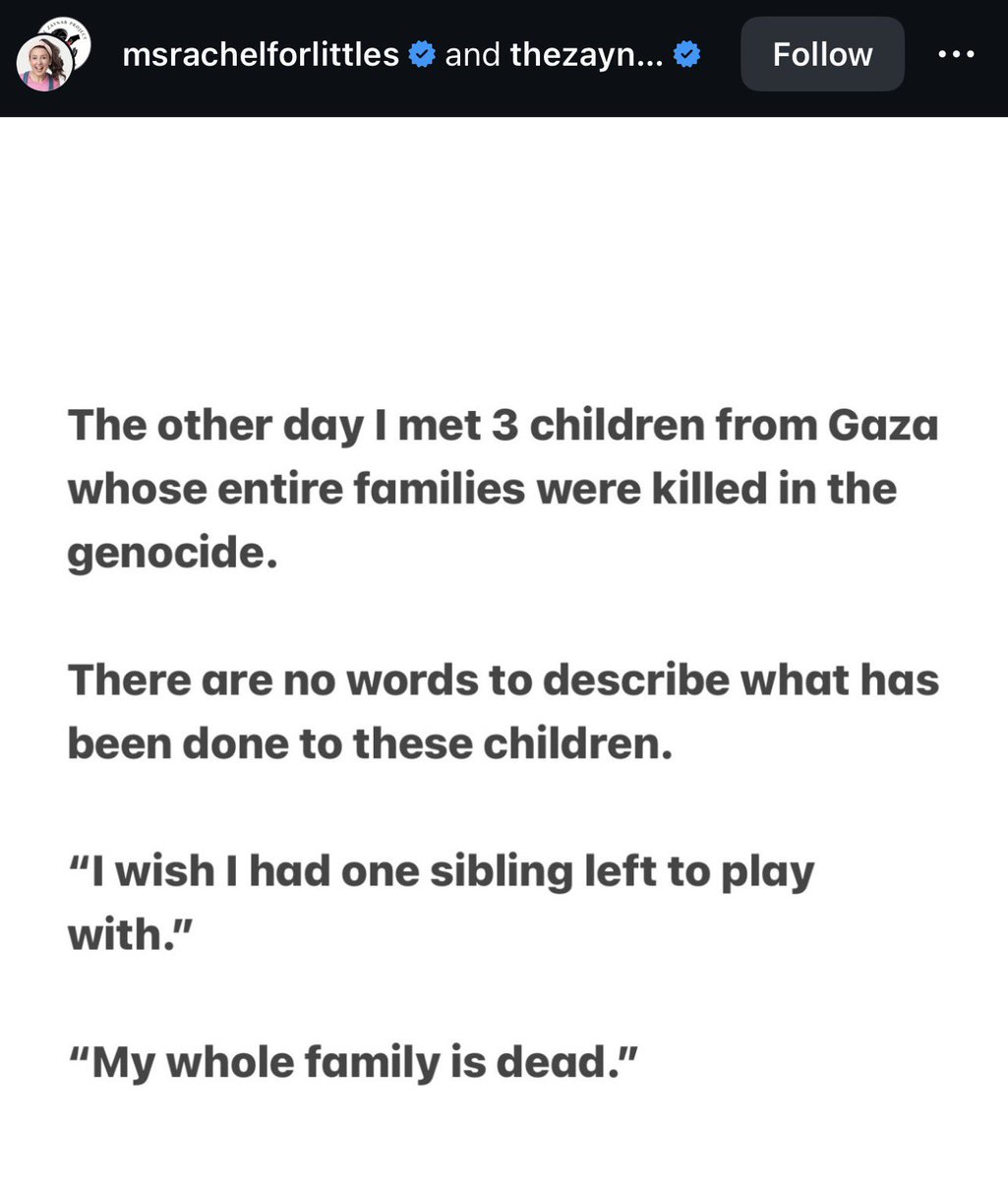 AssalRad's tweet photo. “I wish I had one sibling left to play with.”

Ms Rachel spoke with children whose entire families have been killed in the Gaza Genocide. https://t.co/K5ftdpQbOj