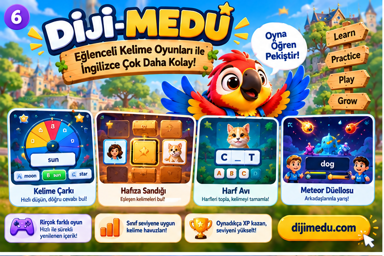 dijimedu's tweet photo. 🎮 İngilizce öğrenmek sıkıcı olmak zorunda değil!

🦜 Diji-Medu'da kelimeler oyunlara dönüşüyor!

⚡ Hız Fırtınası
🚂 Kelime Treni
🔐 Şifre Kırıcı
🎯 Harf Avı ve daha fazlası!
👩‍🏫 Öğretmenlere, öğrencilere ve velilere!
🚀 https://t.co/ZNb7WhDQbZ
#DijiMedu #İngilizce https://t.co/LJ7cxo6chR