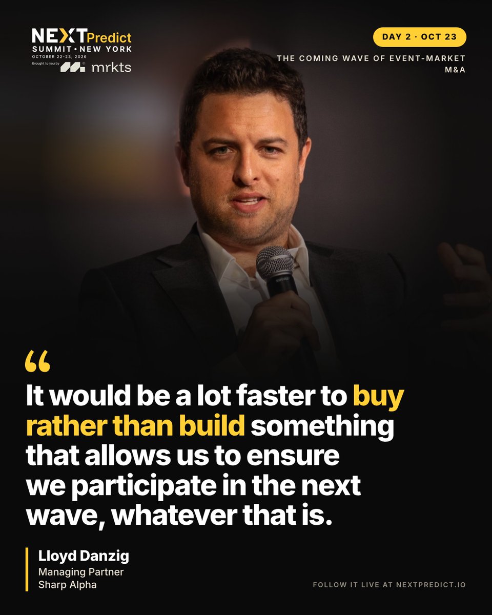 nextpredictio's tweet photo. “It would be a lot faster to buy rather than build something that allows us to ensure we participate in the next wave, whatever that is.”

Lloyd Danzig, Managing Partner at Sharp Alpha, at NEXTPredict.

Pre-register for NEXTPredict 2027: https://t.co/za2DP94fNq https://t.co/7fh4FNu4OW