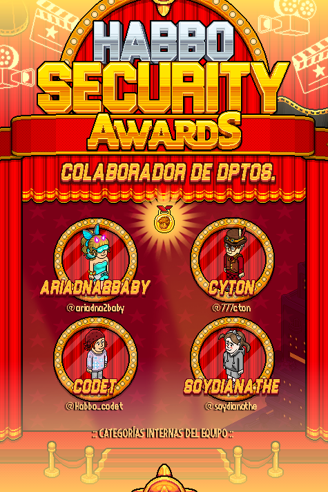 ESHabboSecurity's tweet photo. 🏆 10ª CATEGORÍA INTERNA DEL EQUIPO: COLABORADOR/A DE DEPARTAMENTOS DEL AÑO
🌟 ¡Conoce a los cuatro nominados de nuestro equipo que aspiran a llevarse este reconocimiento!
🎬 NOMINADOS:
▪ Ariadna2baby (@ariadna2baby)
▪ Cyton (@777cton)
▪ codet (@Habbo_codet)
▪ soydianathe (@soydianathe)

¡Reconocemos el talento y la dedicación de quienes forman parte de HabboSecurity! 👏
#HabboSecurityAwards2026