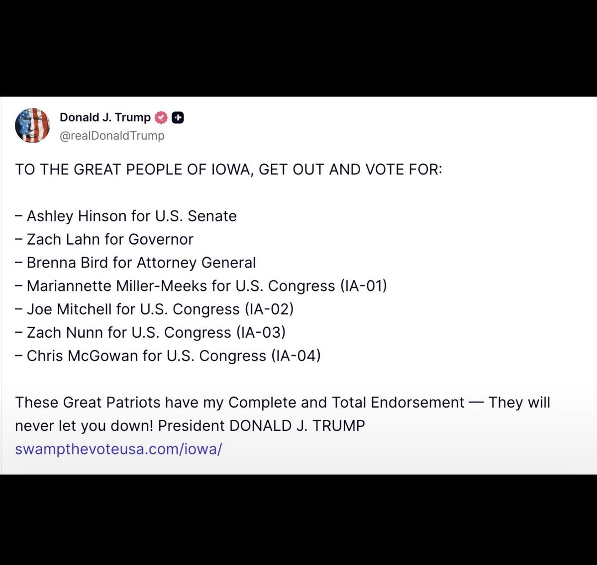 IowaGOP's tweet photo. 🚨SPECIAL MESSAGE FROM PRESIDENT TRUMP https://t.co/xE40wi2Bti
