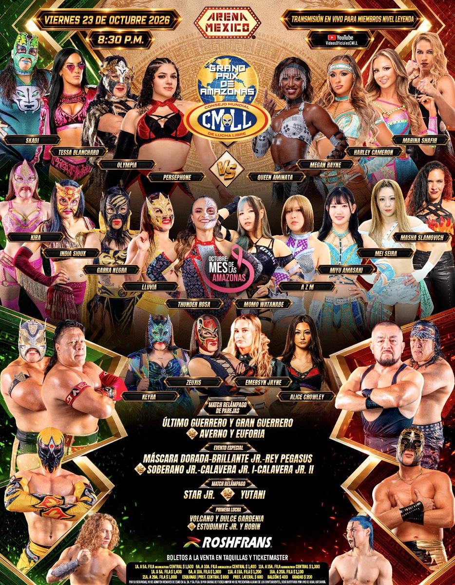 itsvedatime's tweet photo. The Amazonas of #CMLL take on women from AEW, STARDOM, MLP, RevPro, MLW! 

One of my favorite nights of the lucha year is finally here! OH and I’ll be live in Arena Mexico leading the English commentary 🎙️🥰

Please join us on #MyAEW! https://t.co/baDcDG1Yal