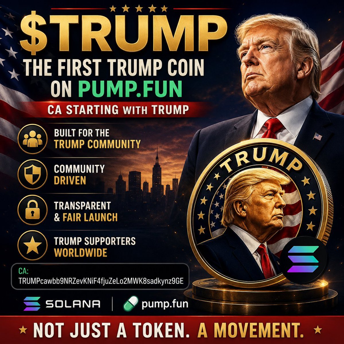 TRUMPOnSol74's tweet photo. 🇺🇸 $TRUMP Launched on https://t.co/p1Bqrcynl9

Built for the #Trump #community

🇺🇸the contract starts with TRUMP

CA: TRUMPcawbb9NRZevKNiF4fjuZeLo2MWK8sadkynz9GE

#Solana #PumpFun $sol #pump $pump #Crypto #memecoin #meme #TikTok #MAGA #ca https://t.co/TYXTalOXoX