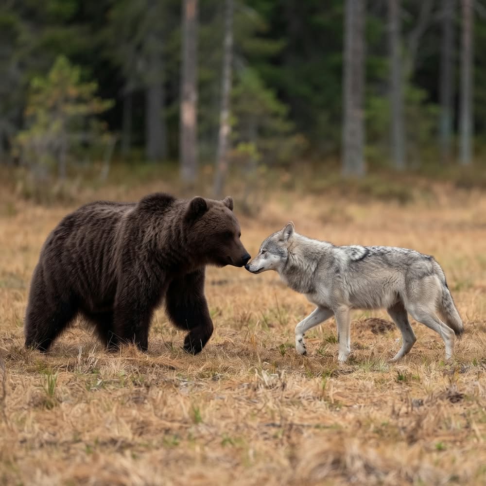 EnsedeCiencia's tweet photo. 🐺🐻 Un fotógrafo finlandés documentó durante diez días la inesperada convivencia entre una loba y un oso pardo. Las imágenes de Lassi Rautiainen captaron a ambos animales caminando juntos y compartiendo alimento, un comportamiento poco habitual en la naturaleza. https://t.co/lZluA7fmxp