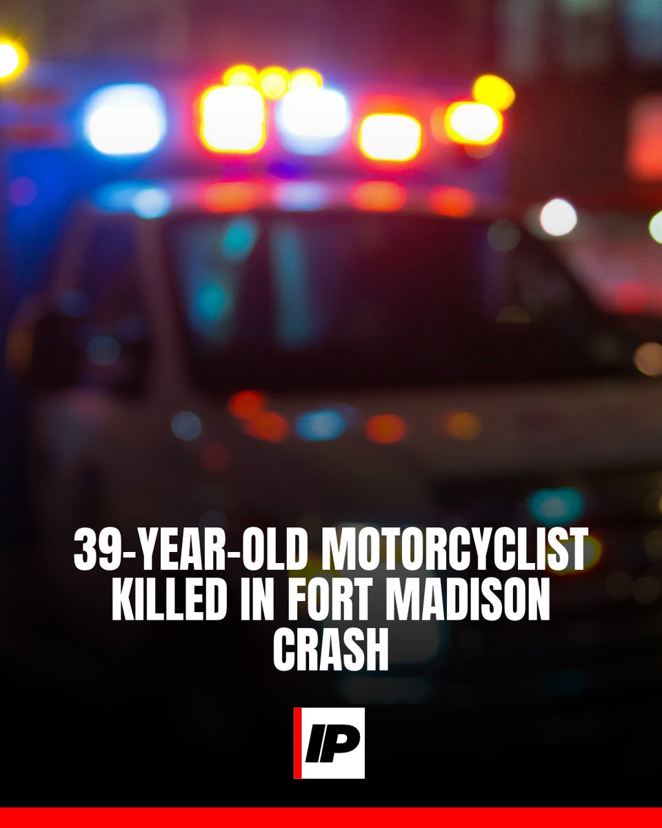 IowaPulse's tweet photo. FORT MADISON, Iowa — A 39-year-old Fort Madison man was killed Friday morning in a collision involving a motorcycle and a passenger car, according to the Iowa State Patrol.

The crash occurred at approximately 6:14 a.m. Oct. 23, 2026, in Fort Madison.

Authorities identified the motorcyclist as Ian W. Eaves, 39, of Fort Madison.

According to the State Patrol's preliminary findings, a 2001 Chevrolet Impala driven by Reginald L. Range, 51, of Burlington, was traveling west when Range attempted to make a left turn into a private driveway.

Investigators said Range failed to yield to an eastbound 2011 Harley-Davidson motorcycle operated by Eaves.

The motorcycle struck the passenger car in the eastbound lanes. Both vehicles came to rest in the roadway.

Eaves sustained fatal injuries and was transported to the State Medical Examiner's Office.

The crash information indicates Range was wearing a seat belt but does not specify whether he suffered injuries.

Multiple law enforcement agencies assisted at the scene.

The Iowa State Patrol continues to investigate the crash. No additional findings or potential charges have been announced.
