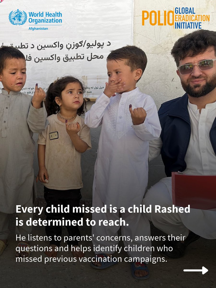 WHO's tweet photo. Two drops. Fourteen years. One dream: a polio-free Afghanistan.  

Campaign after campaign, Rashed Anwari returns to communities across Kabul, navigating harsh weather and long days.  His mission is simple: protect children from polio. But his work goes far beyond administering a vaccine. It is built on listening, answering parents’ questions, and earning trust, one family at a time.  
Read his full story here: https://t.co/MgQtGGXNe5  

© Khesraw Omid Farooq / WHO Afghanistan.