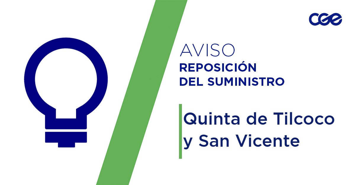 CGE_Clientes's tweet photo. Informamos a nuestros clientes de los sectores Ruta H-38, Ruta H-56, Víctor Jara, Orión y Nueva Esperanza; en las comunas de #QuintadeTilcoco y #SanVicente, la normalización del servicio. Verifica tus automáticos, si continúas sin energía, comunícate con tu número de cliente a nuestros distintos canales de atención 📲 y te ayudaremos a solucionar el problema.