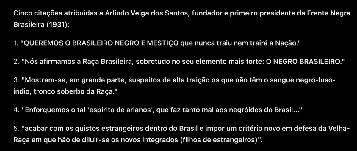 Dignified_Reve's tweet photo. @RealVisigoth Arlindo Veiga dos Santos era um nacionalista negro.

Ele via o negro brasileiro como o epítome da "raça brasileira".

Ele era contra imigração Européia e queria que os brancos já presentes se miscigenassem e deixassem de existir como brancos.

Ou seja, queria um país negro. https://t.co/ht7nqZpSX3