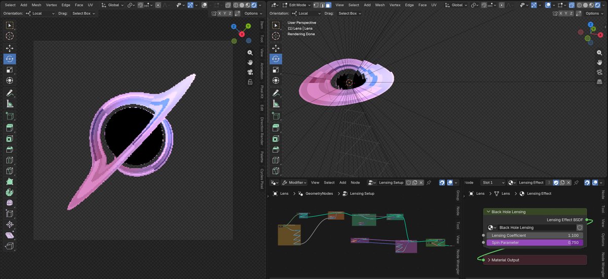 Leapopen's tweet photo. I watched Alaskan FX’s latest video on accurately simulating a black hole using Geometry Nodes and shaders. Highly recommended! #b3d #blender #VFX #blackhole #simulation #CGI https://t.co/Em2wGttMvT