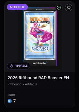 Artifacte_inc's tweet photo. Now in Stock 👀

2026 Riftbound Radiance Booster Pack EN $7
2026 Dragon Ball Super Cross Force FB10 Booster Pack EN $9.50
2026 Dragon Ball Super Dual Evolution FB09 Booster Pack EN $13

Link to sealed:
https://t.co/ezii7EQ8lj https://t.co/qo5Qscn8Pz