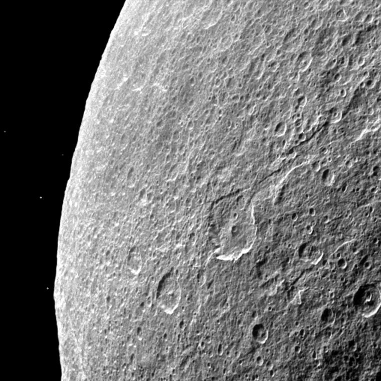 cassini_archive's tweet photo. Rhea Lit at Night

2011

Southern terrain on Saturn moon Rhea is dimly illuminated by Saturnshine in this view of the dark side of the moon captured by NASA Cassini spacecraft.

Photo: NASA/JPL-Caltech (Cassini-Huygens). https://t.co/97Jov7Nb03