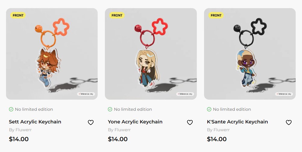 fluwerr's tweet photo. Shop update!

Sett, Yone, and K'Sante keychains added to the store✨ https://t.co/Ei60cPaomH
