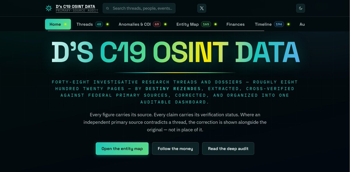 dezzie_rezzie's tweet photo. 🚨I just updated and added to my C19 OSINT DATA webpage.  I know X hates links but my payout this time around was $173 so forgive me if idgaf about what X likes anymore. Check out the website: https://t.co/ELDiC6wCHt

P.S- If you don't like it, X maybe pay your creators to be a little more loyal to your cheap ass. 🖕