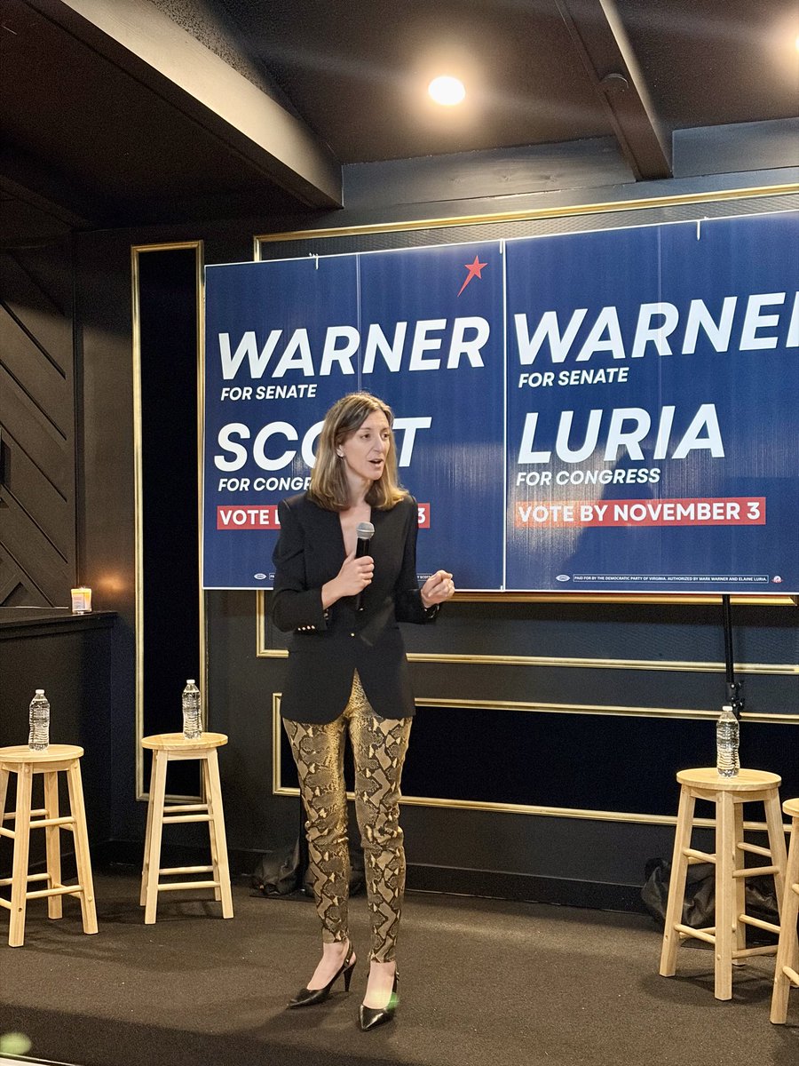 ElaineLuria's tweet photo. It was great to join my good friends @MarkWarner and @BobbyScott4VA3 this evening in Virginia Beach for a happy hour with members of the Divine 9! From the top of the ticket to the bottom, Democrats have a plan to lower costs in Hampton Roads, end corruption in Washington, and put a check on the Trump Administration.