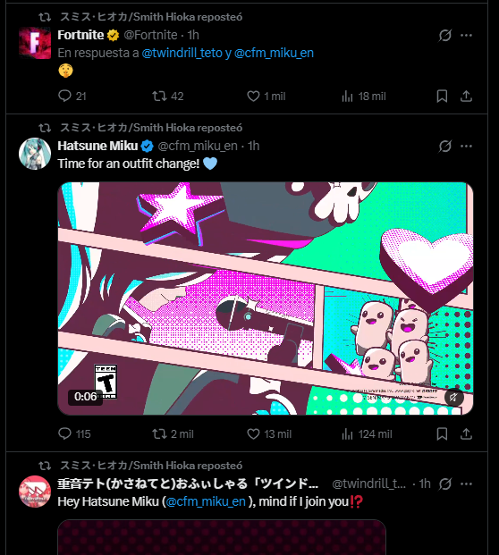 blortzen's tweet photo. May not be relevant, but Akita Neru creator reposted both Teto and Miku teasers, including a Fortnite "🤫" reply !

#Fortnite https://t.co/mbKBQErcdS