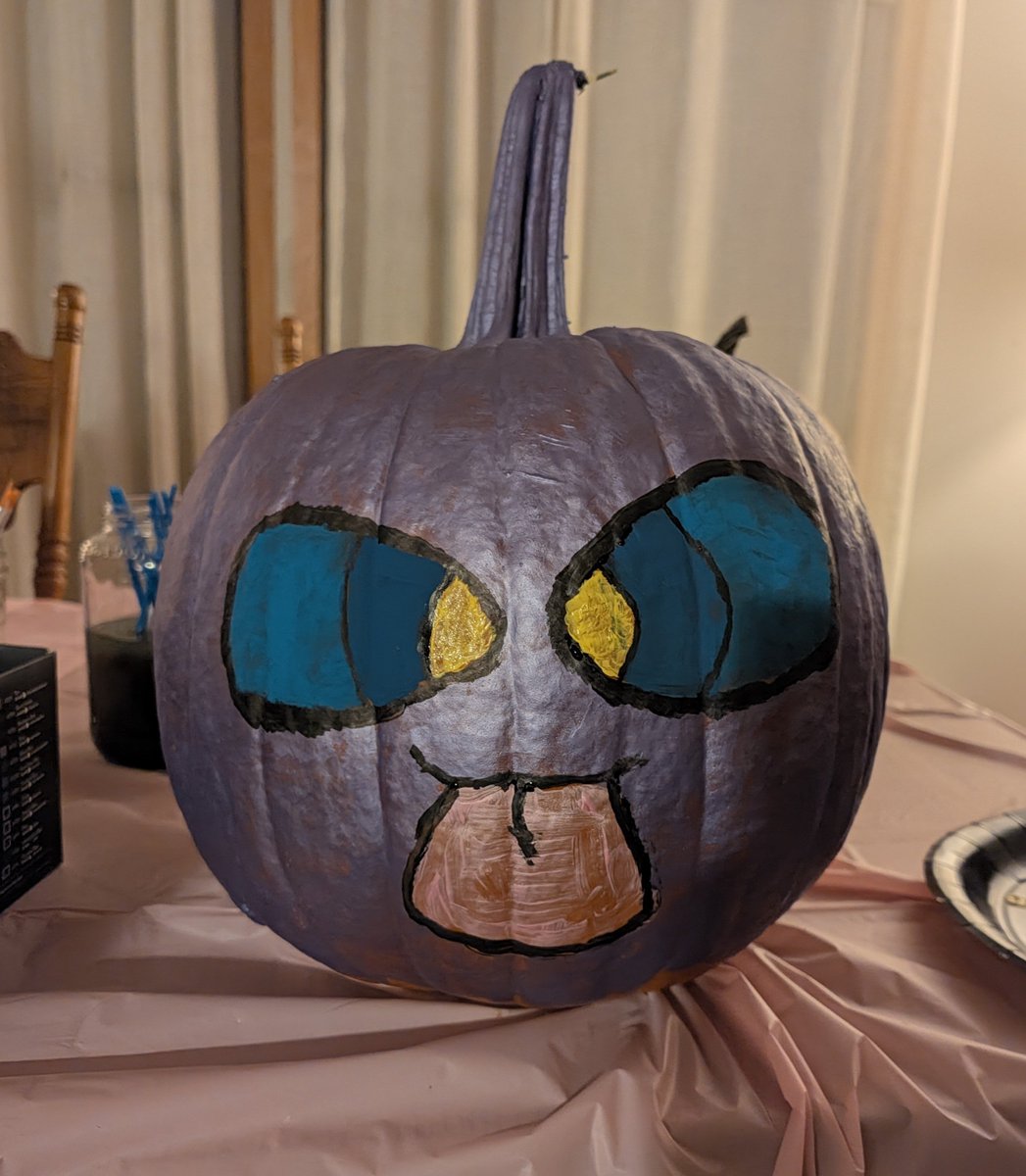 MullenEli69's tweet photo. Do you guys like my shuppet pumpkin? (It was dark and didn't realize I was using sparkly paint so he's fabulous now) https://t.co/ZrfLxEAGQR