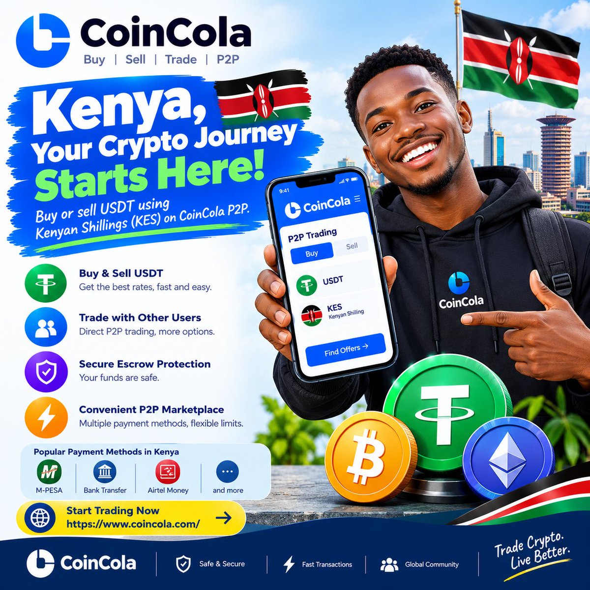 0xhassern's tweet photo. With CoinCola P2P, you can connect with crypto traders and explore peer-to-peer trading.
✅ Buy & sell USDT
✅ Trade with other users
✅ Convenient P2P marketplace
🌍 Kenya, are you ready to explore crypto trading?
#CoinColaP2P
#CoinColaGiftcard https://t.co/E4EH6AadtD