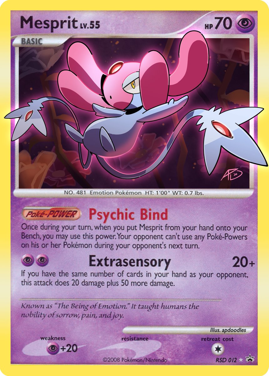 apdoodles_ptcg's tweet photo. Custom art cards for the Lake Trio! Originally made for the Retro Showdown tournament series in WA. 🎴

Mesprit - @apdoodles_ptcg
Uxie - @grogsire 
Azelf - @AnnasthesiaDaze https://t.co/ljN0Typ6v0