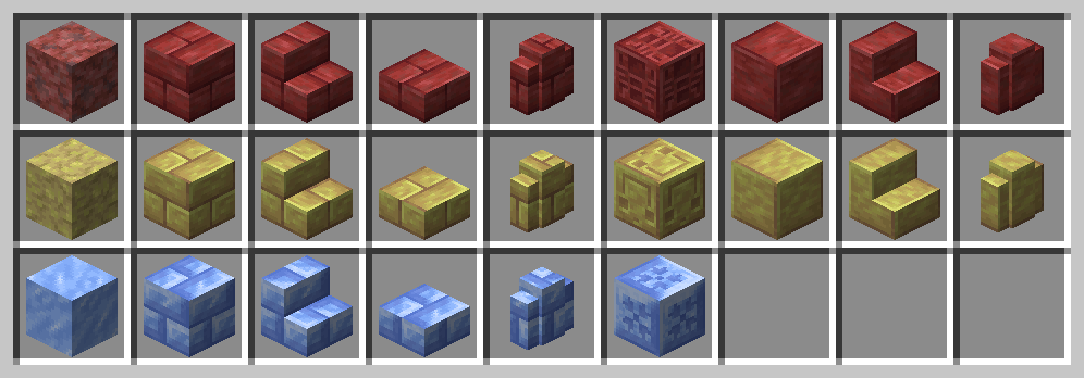 Rosyfia_MC's tweet photo. Very fun that we've gotten brick sets in the primary colors this year!

Seeing these kinda makes me wonder if Mojang are starting to do the same thing for stone sets as they've been doing with wood sets. 🤔 https://t.co/0k8GGH2qrW