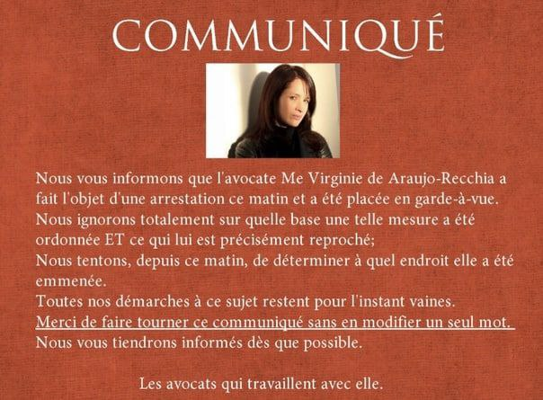HCottrant's tweet photo. 🔴 Message de Jean-Dominique Michel il y a 1 heure (confirmé avec lui) : 

"Me Virginie de Araujo Recchia, admirable défenseur des droits et libertés participant aux travaux du Jury citoyen avec Reiner Fuellmich (et qui est accessoirement mon avocate) a été raflée chez elle ce matin devant ses enfants.

L’ignominie et la brutalité du fascisme d’état qui s'est abattu sur la France sont odieuses. Elles rencontreront notre détermination inflexible.

Merci de faire circuler le plus largement possible, la mobilisation de chacun d'entre nous compte !"

https://t.co/aavHWGEBYY