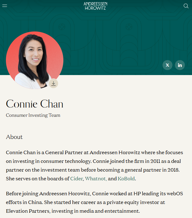 decadimitry's tweet photo. This is Connie Chan, Congressional candidate, and this is Connie Chan, partner at Anderseen-Horowitz,  and this is a fucking racist idiot who can't tell the difference. Racist people are generally stupid but this is another level. Scott's campaign hires the worst people. https://t.co/i68buclRdg