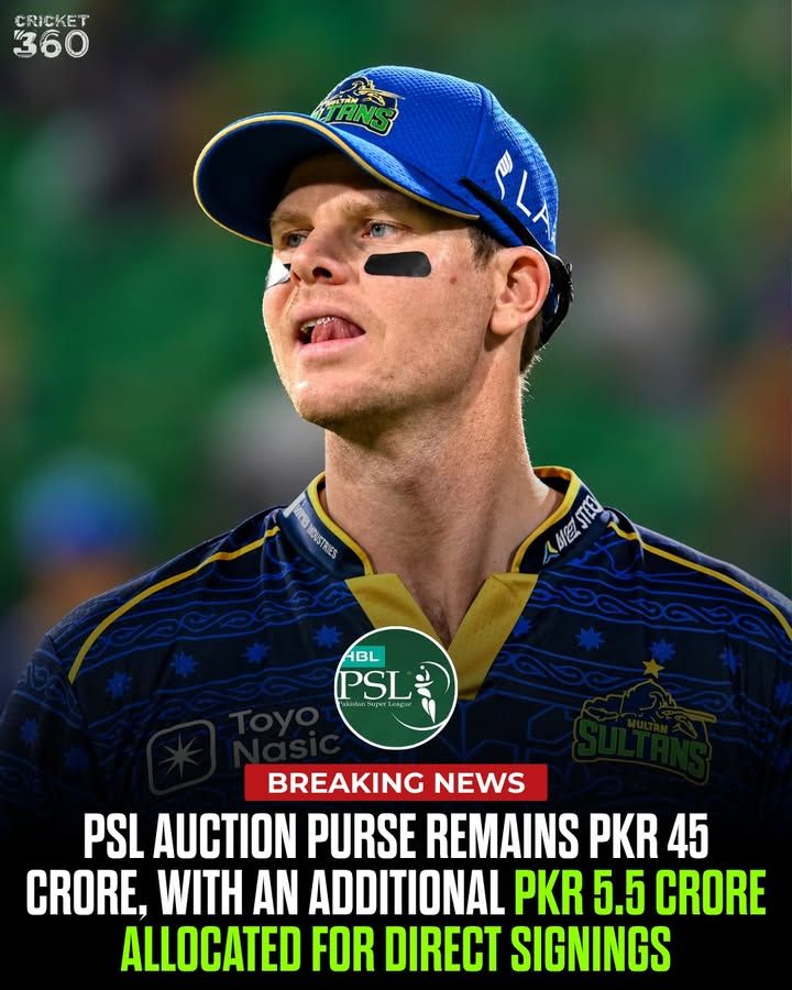 RealCrickets360's tweet photo. 🚨 PSL 12 BUDGET UPDATE!💰
The auction purse remains unchanged at PKR 45 crore, while franchises will receive an additional PKR 5.5 crore for direct signings. 🏏
#PSL12 #PSL2027 #HBLPSL #PakistanCricket #CricketNews https://t.co/BhC9FXXl55