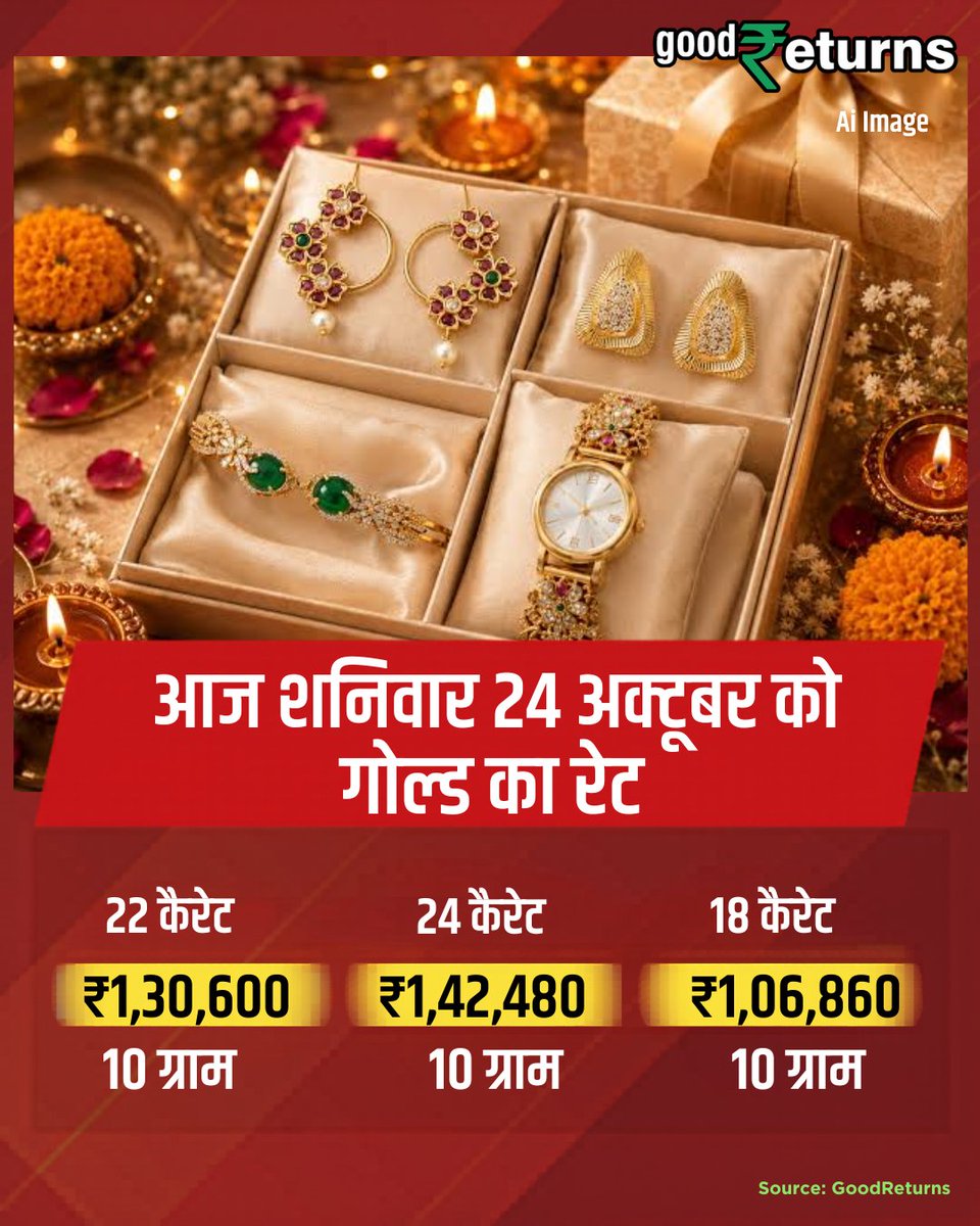GoodreturnsHi's tweet photo. आज शनिवार 24 अक्टूबर को गोल्ड का रेट

#GoldPriceWatch #gold #goldratetoday #GoldPriceToday #GoodReturns https://t.co/CkuDcVbncy