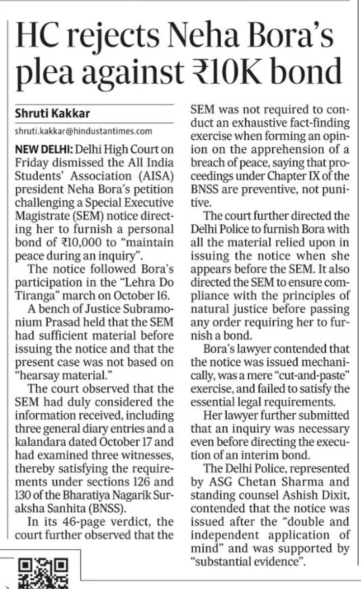 WriteToSamar's tweet photo. Justice Subramanian Prasad of Delhi High Court scraps Neha Bora’s plea against bond. He had last scrapped convicted rapist former BJP MLA Kuldip Singh Sengar’s jail sentence!
So a lowly RS Seat like Gogoi or a governorship at least? #DelhiPolice #NehaBora #DelhiHC #DelhiHighCourt https://t.co/6iZC6hm19i
