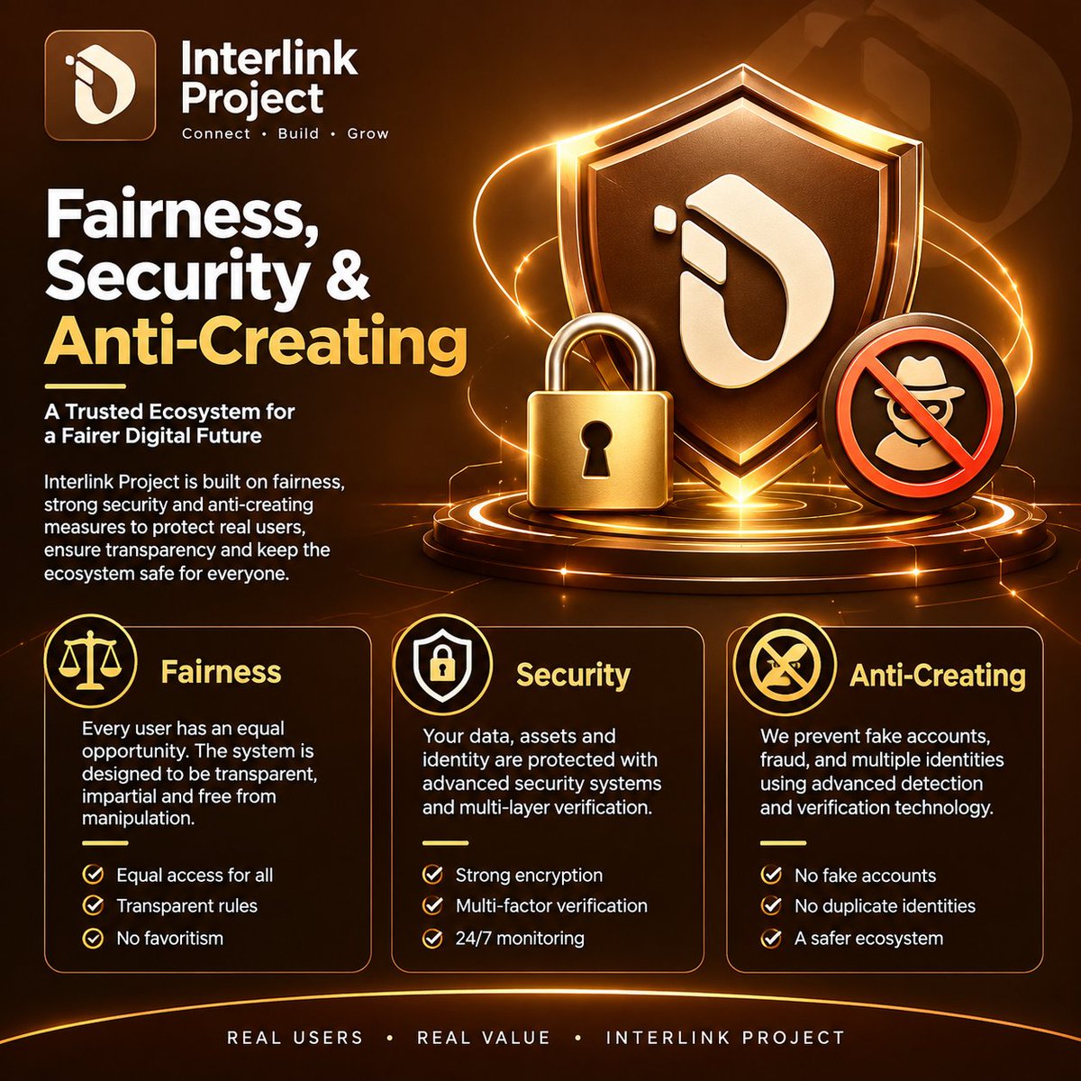 MLamido2's tweet photo. Fairness &amp; Security

A strong ecosystem needs fairness and transparency. InterLink’s strict approach against cheating and system abuse protects the community.

#InterLink #ITLG #ITLGMainet https://t.co/yVmCYBHnUE