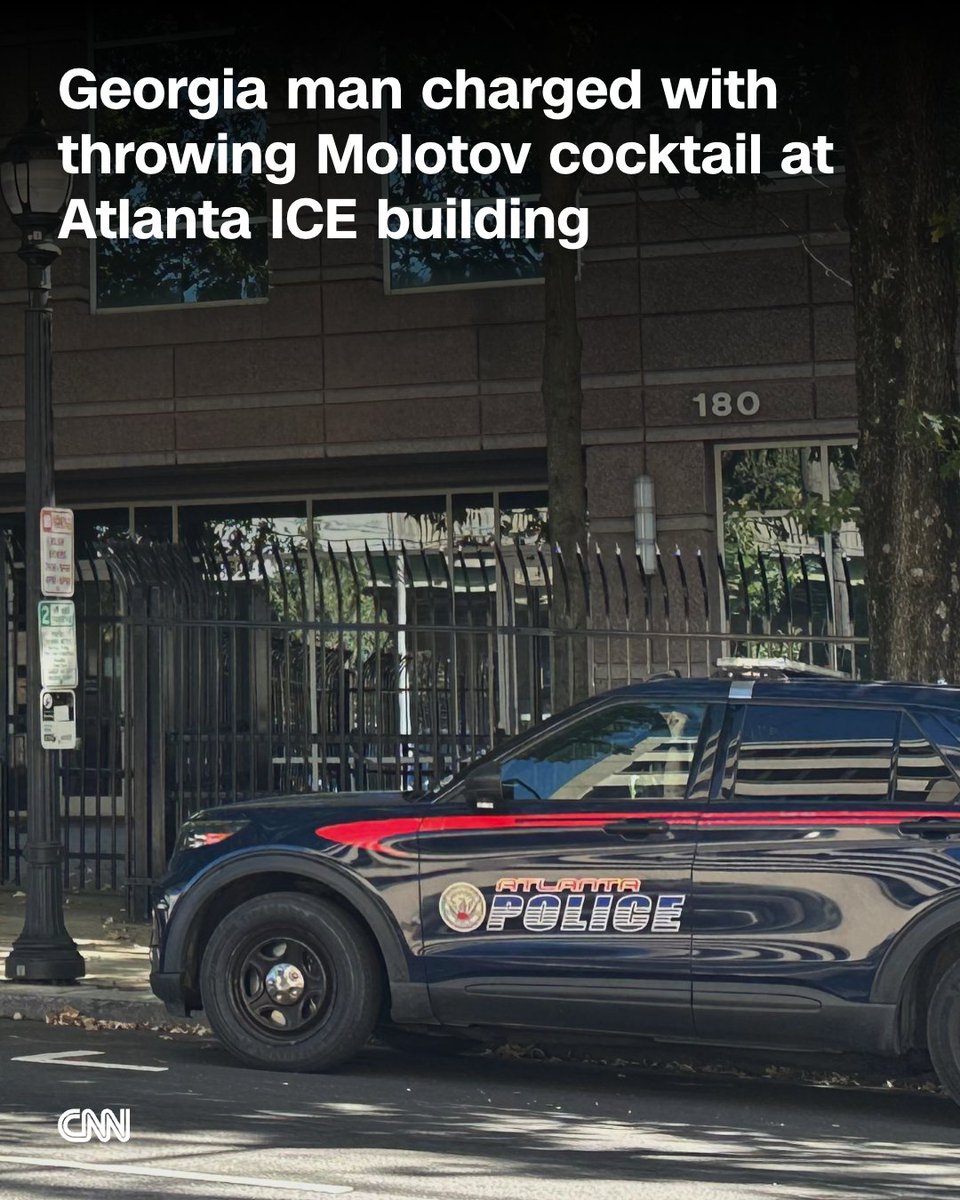 CNN's tweet photo. A 31-year-old Georgia man was charged after he allegedly threw a Molotov cocktail at a US Immigration and Customs Enforcement building in downtown Atlanta. https://t.co/YkNIreBaC8 https://t.co/OKqvl6Qfcn