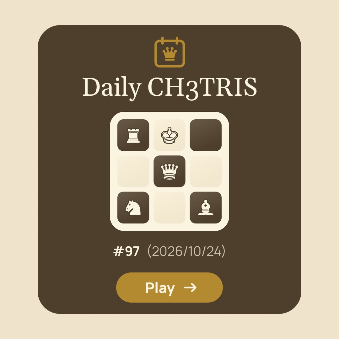 CH3TRIS's tweet photo. 👑 Daily CH3TRIS #97

🇪🇸 8 movimientos. 60 segundos. Hoy.
Comparte desde el juego tu resultado en X y sigue a @CH3TRIS para poder recibir el premio.

🇺🇸 8 moves. 60 seconds. Today.
Share your score on X from the game and follow @CH3TRIS to be able to receive the prize.

PLAY → https://t.co/rT9K9ziIw0
#dailych3tris