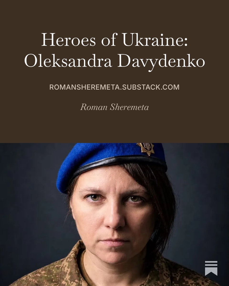 rshereme's tweet photo. The first woman in the history of the National Guard to receive Ukraine’s highest honor.

“Surrender!”

The russians were shouting her callsign outside a destroyed dugout near Spirne.

Inside, Oleksandra Davydenko was concussed and suffering from chemical gas exposure. Two wounded comrades lay beside her. She refused to surrender.

For two days, they remained beneath the rubble with little water and no communication.

During the night of March 13–14, she and a comrade dug out the entrance. Two russian soldiers opened fire as she emerged. She killed both, contacted headquarters, and led her wounded comrades to a Ukrainian position.

Both survived.

Before joining the National Guard, Oleksandra was a radio journalist in Zaporizhzhia. In March 2026, she became the first woman in the Guard to receive the title Hero of Ukraine.

When explaining her actions, she said: “I was the one who led them into that position, and I had to be the one to bring them out.”

Read the full story on my Substack and subscribe: https://t.co/RsLrHK6jeo