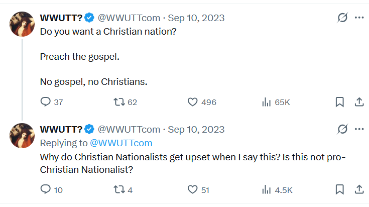 WWUTTcom's tweet photo. There's a loud faction of "Christian Nationalists" that have hated the gospel and its implications for a long time.

That has been made all the more evident today. (1 Timothy 6:3-5) https://t.co/y4zOqdVx3S