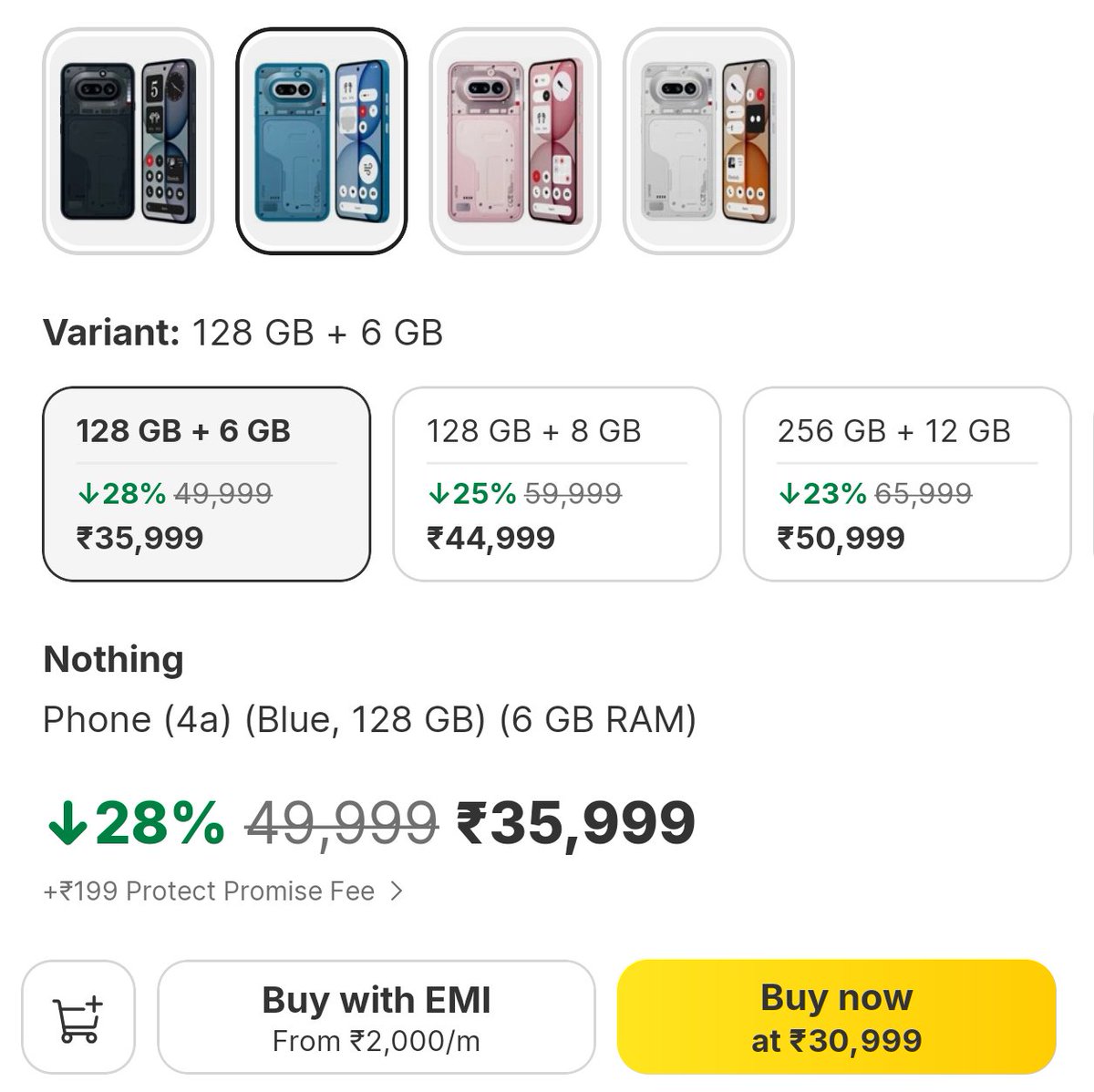 143_pushpendra's tweet photo. Nothing Phone (4a) Available at ₹30,999* (6+128GB) with Card Discount.

Overall very good balance phone at this Price with Complete camera set-up.🤩🔥

Buy Now :- https://t.co/1WTjd43om9 https://t.co/wiArF1hXiO