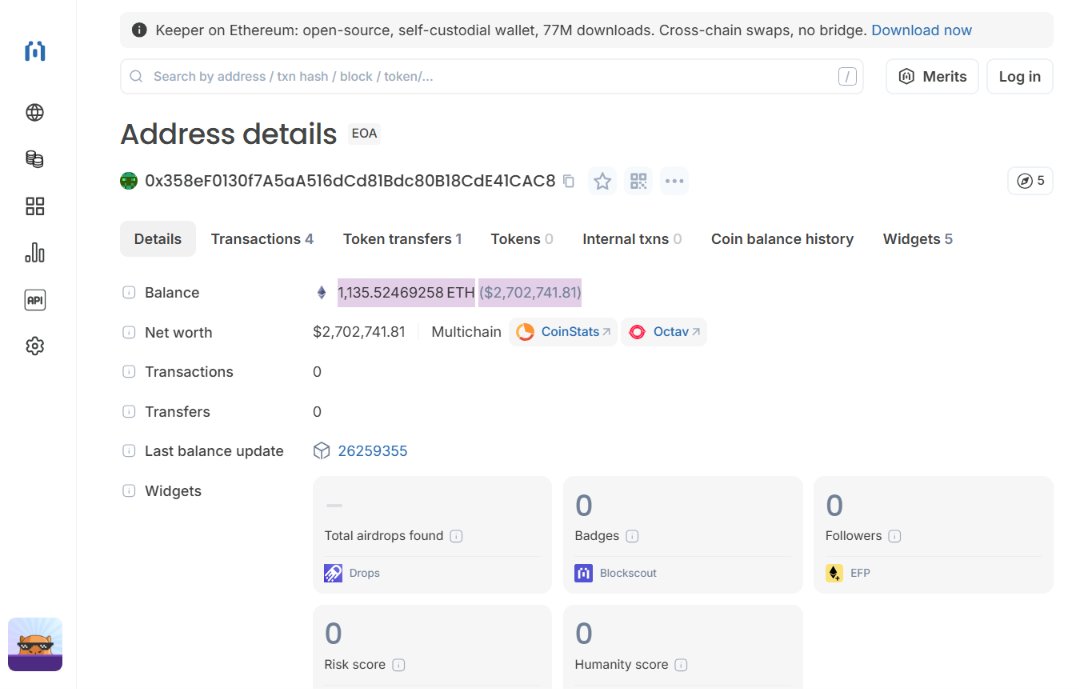 blockscout's tweet photo. Hacker minted and bridged out $2.7M.

A zero day bug in MoveVM let the hacker mint AUSD, USDC and ETH on @Initia, per the team. Their L1 and rollups halted at 15:41:30 UTC Oct 23. Native INIT unaffected.

Funds swapped into ETH and consolidated here ↓

https://t.co/sAGDRjMAYw https://t.co/uFUuMULKOH