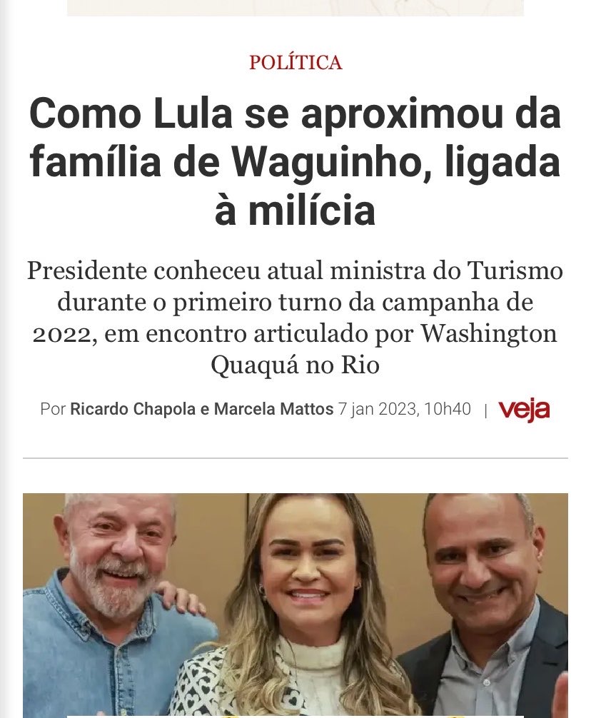 Aisha_com_vida's tweet photo. O larápio insiste em chamar Flávio Bolsonaro de miliciano, mas que colocou a milícia no ministério foi ele.
Lula nomeou milicianos para o ministério do turismo de seu governo. https://t.co/ZW0WY56GbX