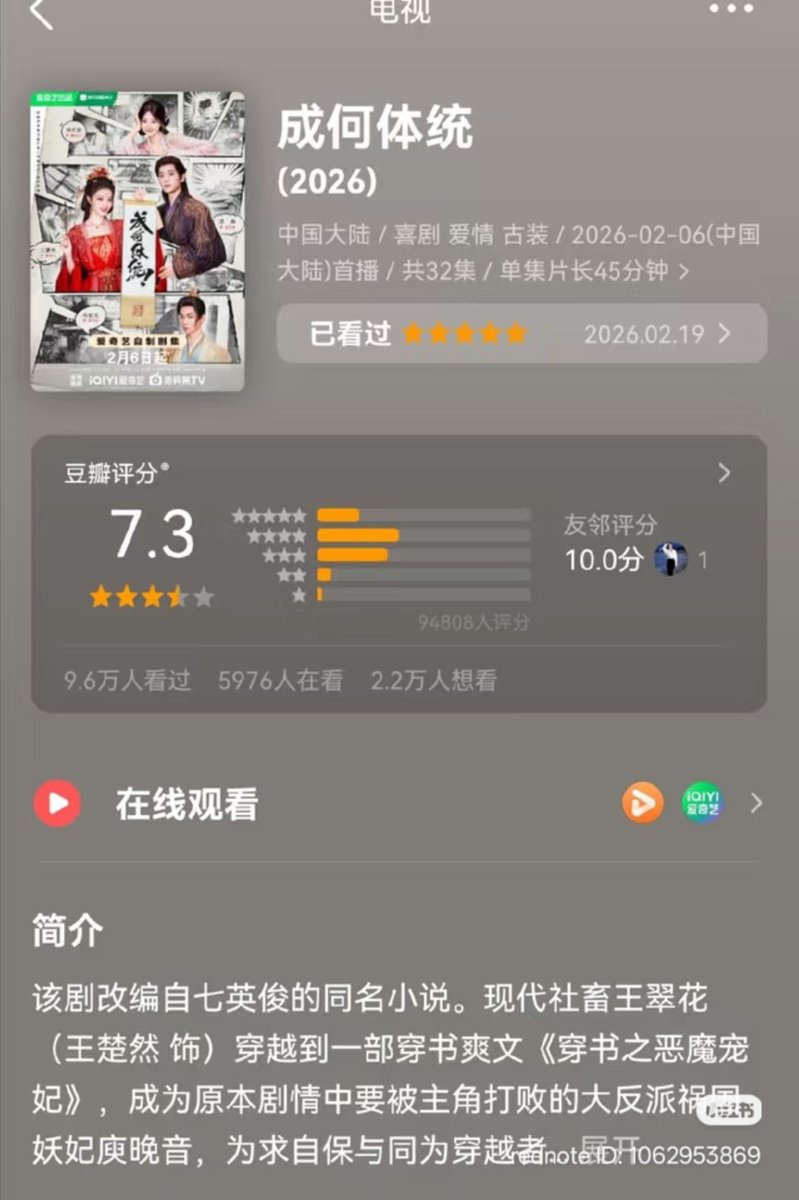 ChuranHyolic's tweet photo. JUST IN 📈
#HowDareYou’s Douban rating has increased from 7.2 to 7.3 since opening!
Starring : Wang Churan x Cheng Lei
#WangChuran #王楚然 #WangChuranData https://t.co/YjGjYuVXYq