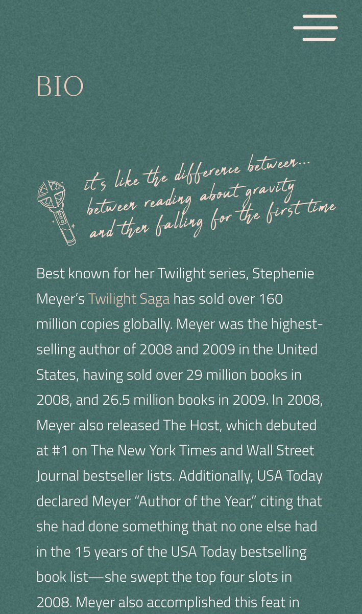 backformorekat's tweet photo. This is your reminder that Stephanie Meyer (the author of the twilight series) is a MOA https://t.co/d1QFJyECvJ