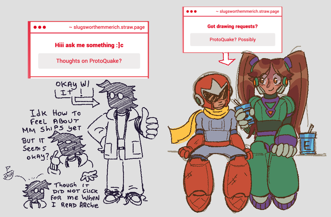 EmmerichOtacon_'s tweet photo. The ask seemed to be related to this Art Request so i drew that too. ProtoQuake for you, Anon! #megaman https://t.co/ScVaBTFbjT