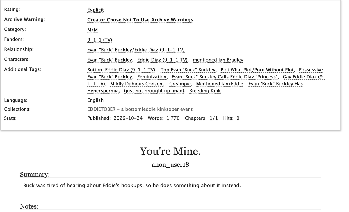 SapphicEddie's tweet photo. You're Mine. | 1.7K words

🪩 Day One of Eddietober - Possession and Obsession
🪩Possessive and Jealous Buck
🪩Bottom Eddie OFC!!!
🪩Mentions of Ian/Eddie but this is Buddie smut
🪩My first smut ever

https://t.co/07Ik3EfPSS https://t.co/dK68Y46vKo