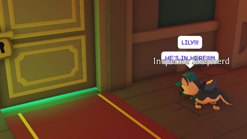 AMReporters's tweet photo. 🚨 Earlier this week, Inspector Shepherd was spotted in the manor talking to an someone behind the door.

"Grrr...
MORE CATS! COPYCATS!!!
WOOF WOOF WOOF WOOF!!!
LILY!!!
HE'S IN HERE!!!!!" https://t.co/MdfpapCVqD