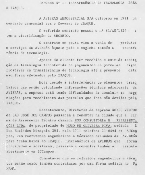 PengosBR's tweet photo. 🇧🇷🇮🇶 Rapaz, simplesmente iam transferir a tecnologia do míssil Piranha para o Iraque, além de outras tecnologias da AVIBRAS, mas os engenheiros se recusaram e entregaram todo o plano.

Fonte: Documentos do Arquivo Nacional https://t.co/jhtR5YQd6F