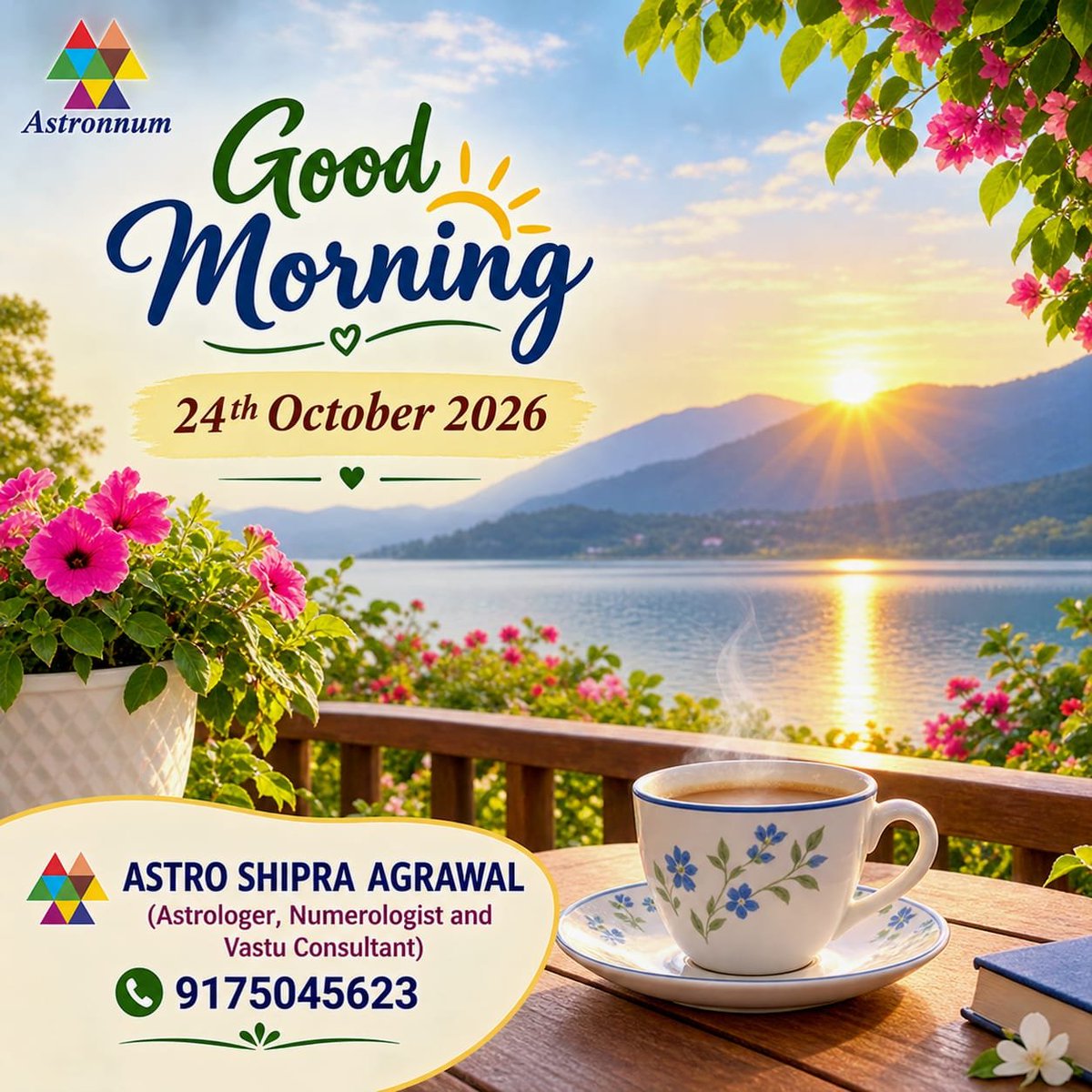 Astronnum's tweet photo. GOOD MORNING 🌄

#AstroShipraAgrawal
#Astronnum
#astrologer
#numerologist
#vastuconsultant
#GoodMorning
#SaturdayMorning
#Saturdays
#सुप्रभात
#weekend
#newbeginnings
#ten2426
#ॐ_हं_हनुमंते_नमः https://t.co/MTSnku2gj4