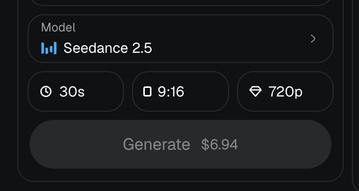 The Seedance 2.5 settings and generation quote shared by AIandDesign.